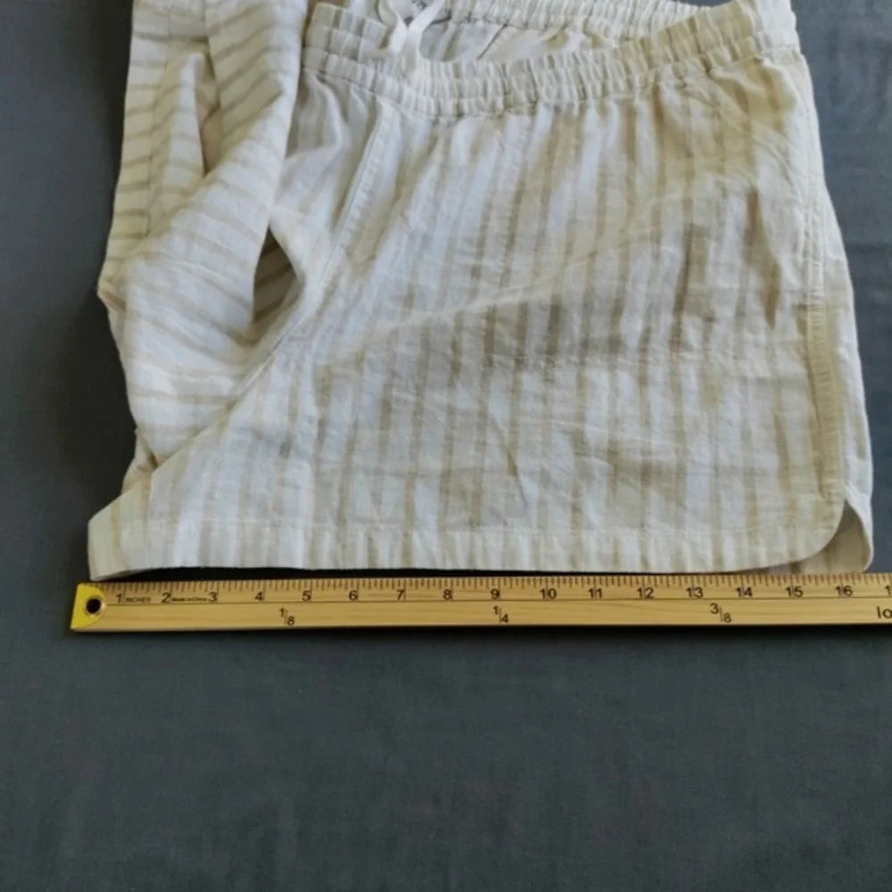 J Crew Linen Blend Beige‎ Stripe Drawstring Beach Resort Preppy Shorts Women 2X
